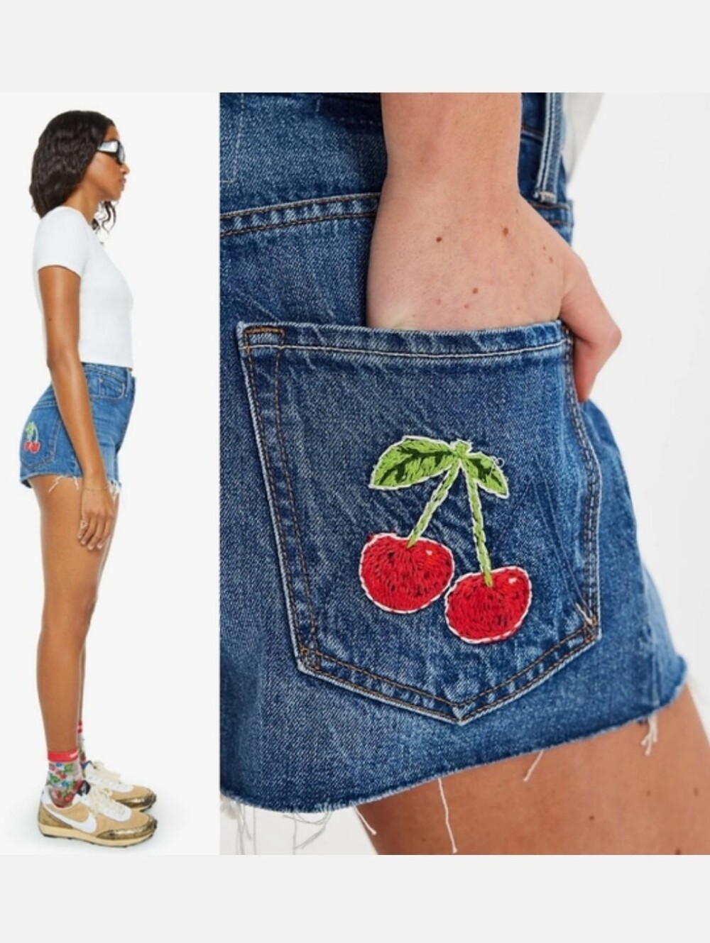NWT MOTHER The Tune Up Fray Cherry Shorts - Picture 2 of 8